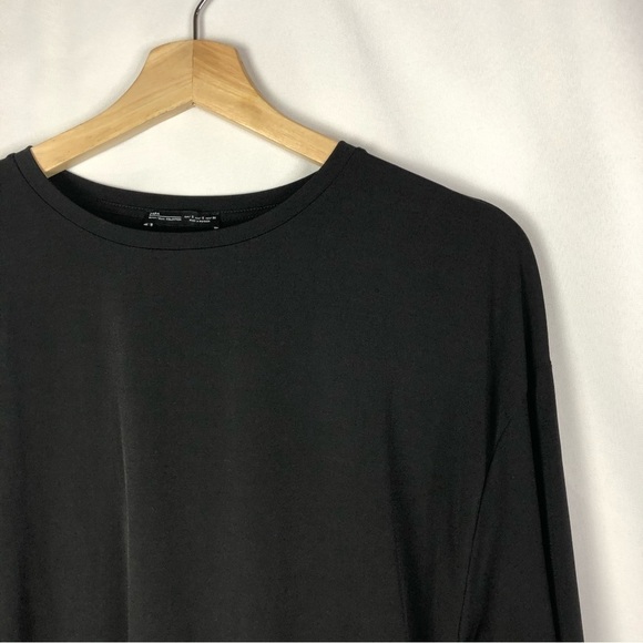 Zara Black Lace Up Side Crewneck Long Sleeve Top S - Picture 3 of 5